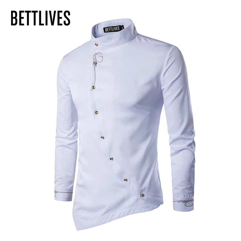 Brand Designer Men Shirts Buckle Irregular High end Male Social Dress