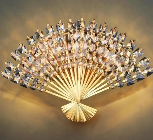 Us 76 0 Free Shipping Modern Creative Led Crystal Wall Lamp Fan Shape Luxury Silver Gold Bedroom Corridor Sitting Room Lamps Fixtures In Led Indoor