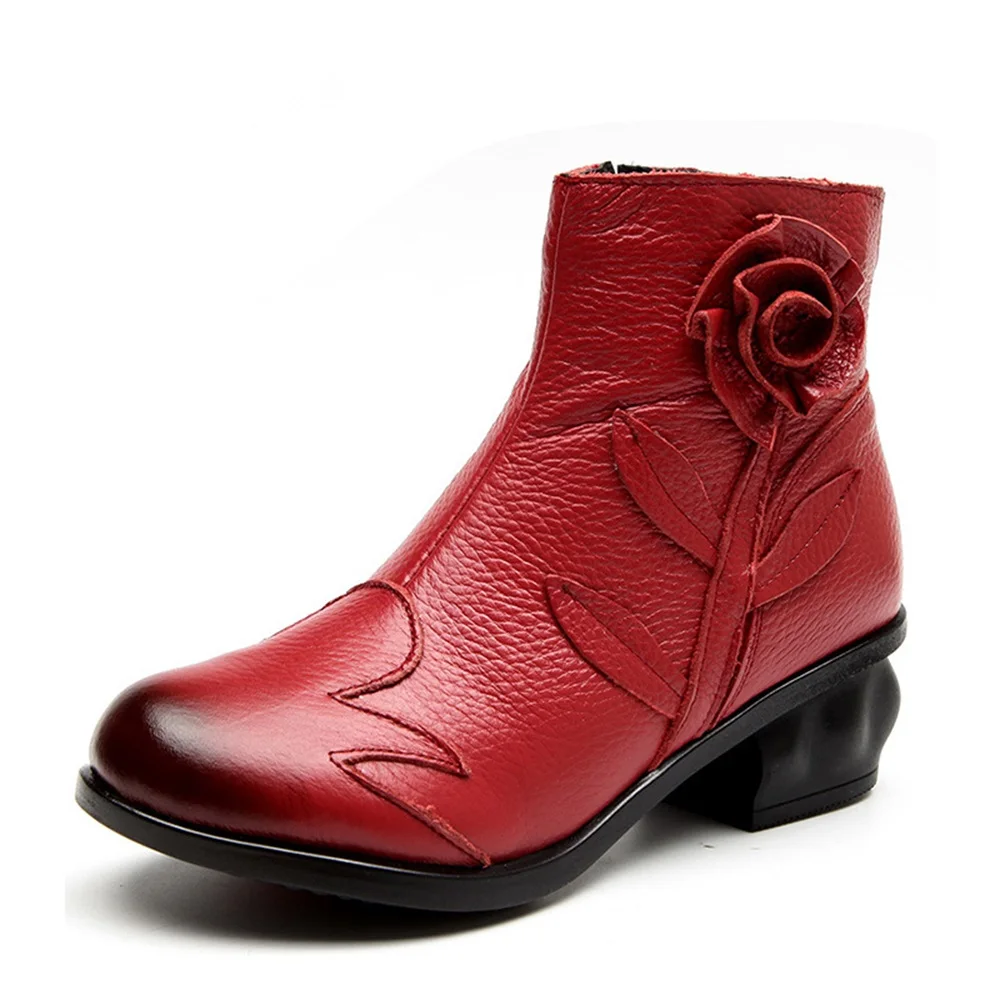 

New Arrival 2019 Autumn Fashion Women Genuine Leather Boots Handmade Vintage Flower Ankle Botines Shoes Woman Winter Botas