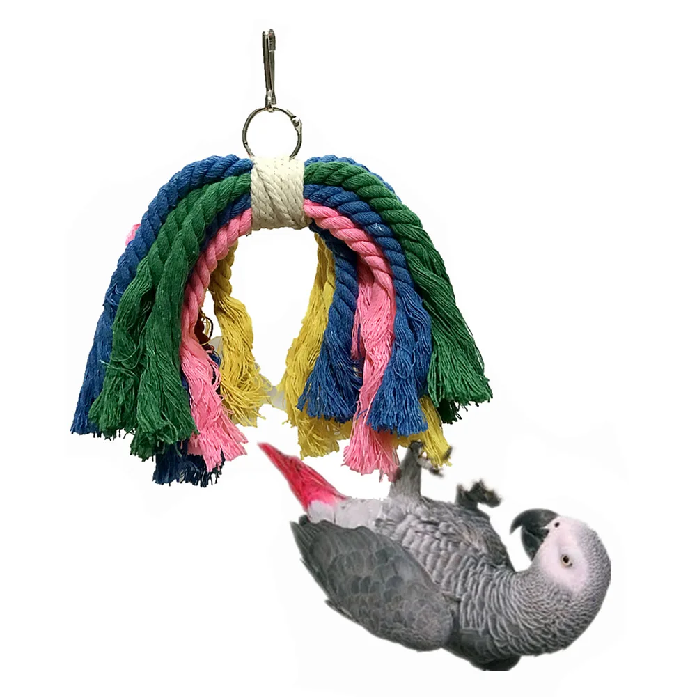Parrot Colorful Rope Toys for Playing Chewing Preening Bird Cage Hanging Toy 18*7*20cm TB Sale
