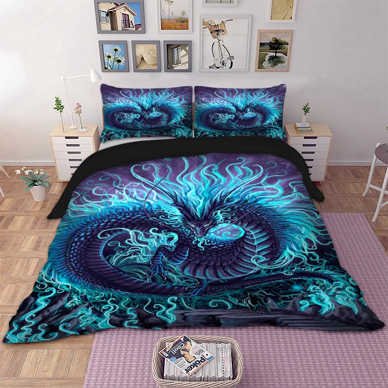 Compre Roxo Azul Dragão Cama 3d Impressão Capa De Edredão Conjunto De Cama De Solteiro Duplo Completo Rainha King Size Roupas De Cama De Sophine11 62 06 Pt Dhgate Com