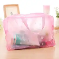50pcs/lot Cosmetic Bags Floral Print Transparent Waterproof Makeup Make up Bag Travel Pouch Toiletry Organizer Bag Gift