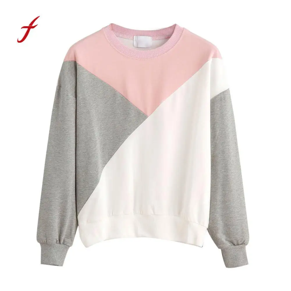 Women Plus Size Geometric Splice Patchwork Casual Sweatshirt Pullover Tops Female Girls O Neck Full Sleeve Spring Fall Clothes | Женская
