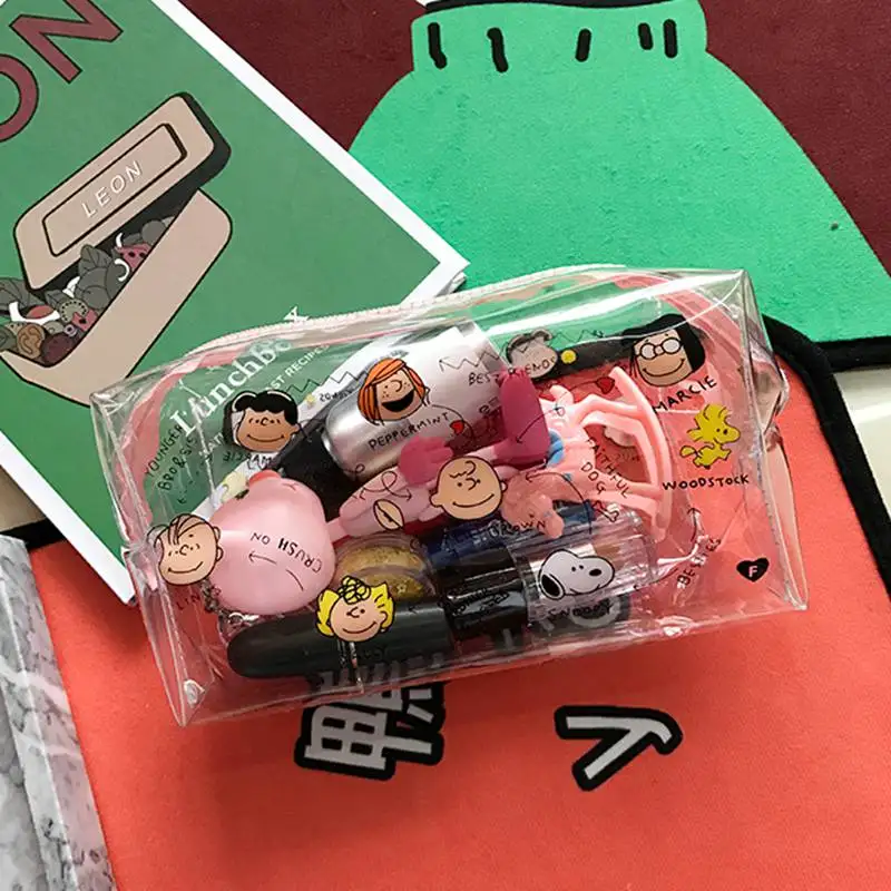 لطيف الكرتون فتاة حقيبة مستحضرات تجميل النساء شفافة حقيبة مستحضرات التجميل سحاب من الكلوريد متعدد الفينيل ماكياج كيت السفر أدوات الزينة الم...