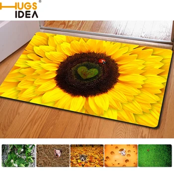 

HUGSIDEA 40*60cm Funny Entrance Carpet Beauty Sunflower 3D Print Floor Mat For Livingroom Kids Bedroom Cute Cat with Floral Mats