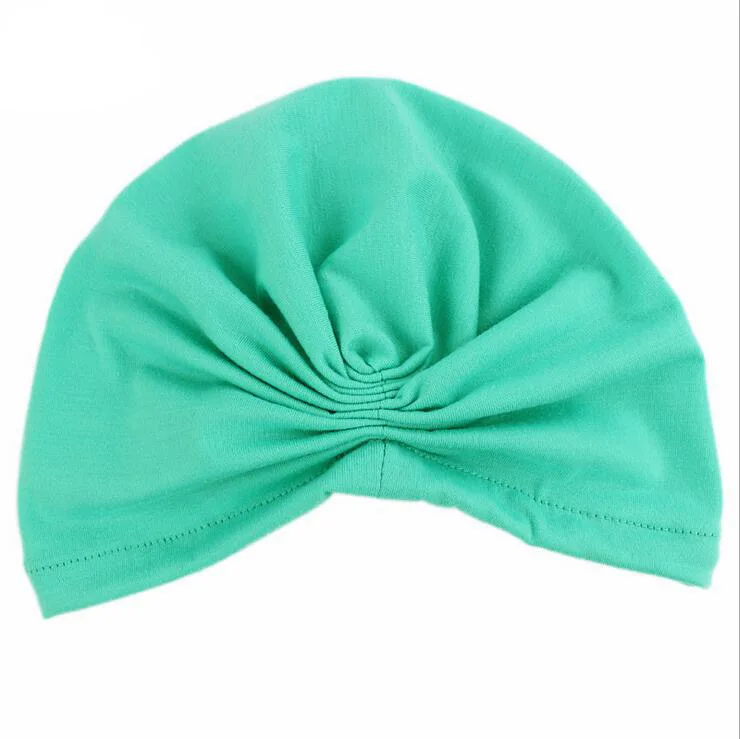 Головной убор в индийском стиле для девочек, хлопковая мягкая шапка-тюрбан, Детские Зимние шапочки, детские трикотажные шапки, тюрбаны для девочек и мальчиков - Цвет: green