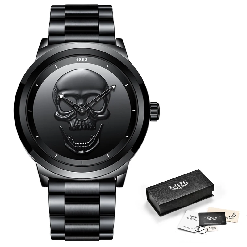 Cool Punk Skull Men Watch Brand Lige Luxury Steel Quartz Male Watches Waterproof Retro Fash-6