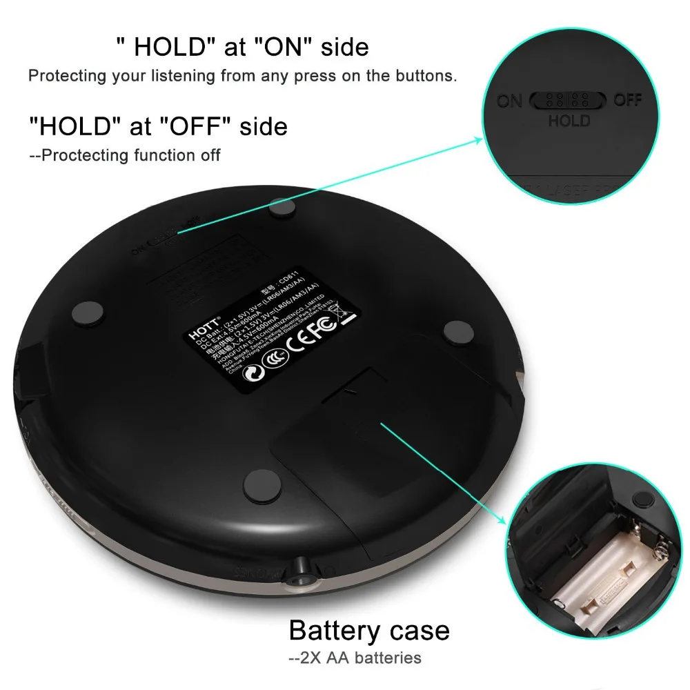 Portable CD Player HOTT Personal CD Player with Headphones Compact Music CD Walkman Small CD Player for Kids Adults with Skip