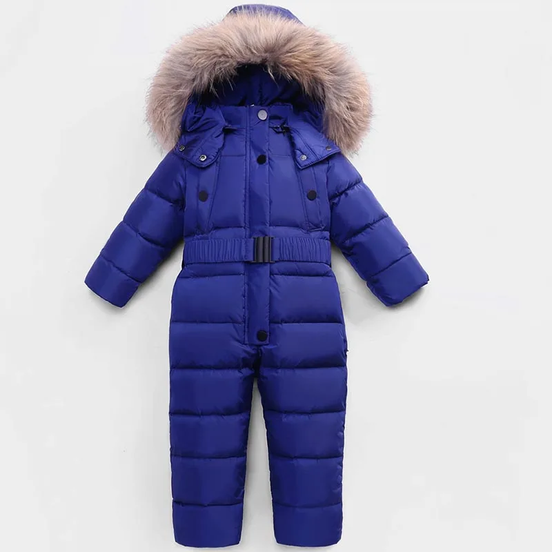 

Russian Winter Jumpsuits Outdoor Wear Kids Ski Suit Children Down Rompers with Real Fur Hooded Warm Boys Girls for -30 Degree
