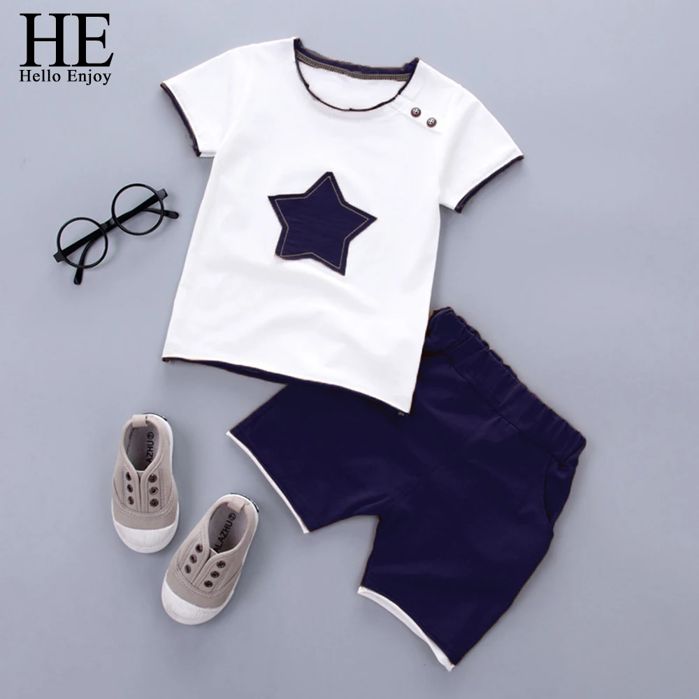 

HE Hello Enjoy Boys Summer Clothing Sets Kids Short Sleeves T-shirt + Shorts Suits Children Clothing 2019 Fashion Boys Clothes