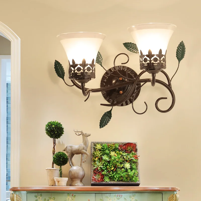 

TUDA 30X40cm Free Shipping American Style Wrought Iron Wall Lamp Personality Living Room Bedroom Decorative Wall Lamps E14