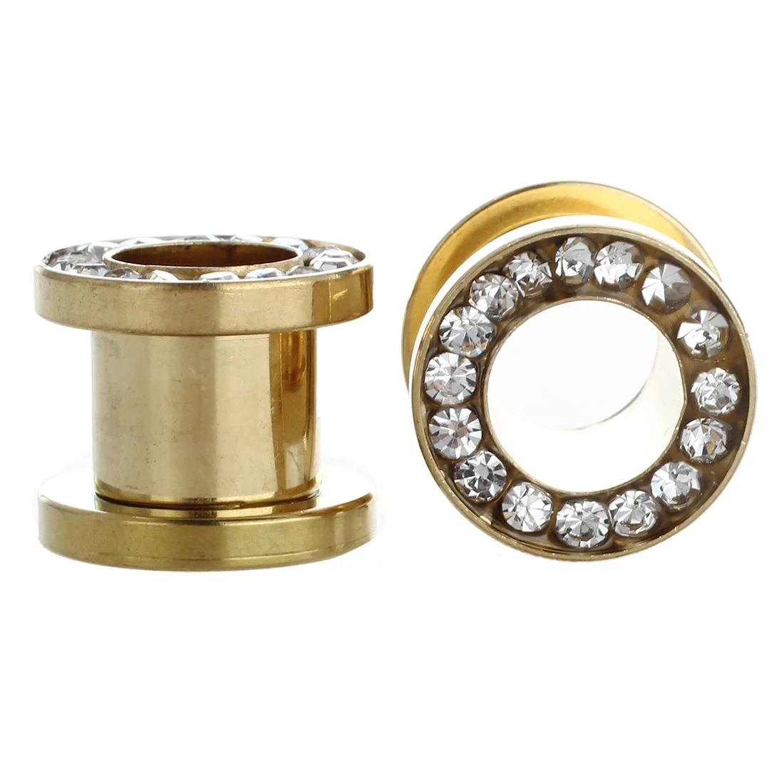 1 pair of gold Plated Clear Rim ear Gauges Plugs Flesh Tunnels Piercing Jewelry (8mm)in