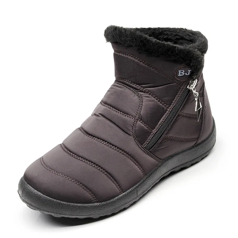 Большие размеры 35-43, г. Женские ботинки новые зимние ботинки женские водонепроницаемые хлопковые ботинки с боковой молнией и толстым плюшем 3 цвета - Цвет: Brown