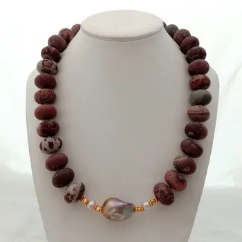 

20" 11x15mm Matte Picture Stone Rondelle Purple Keshi Pearl Necklace