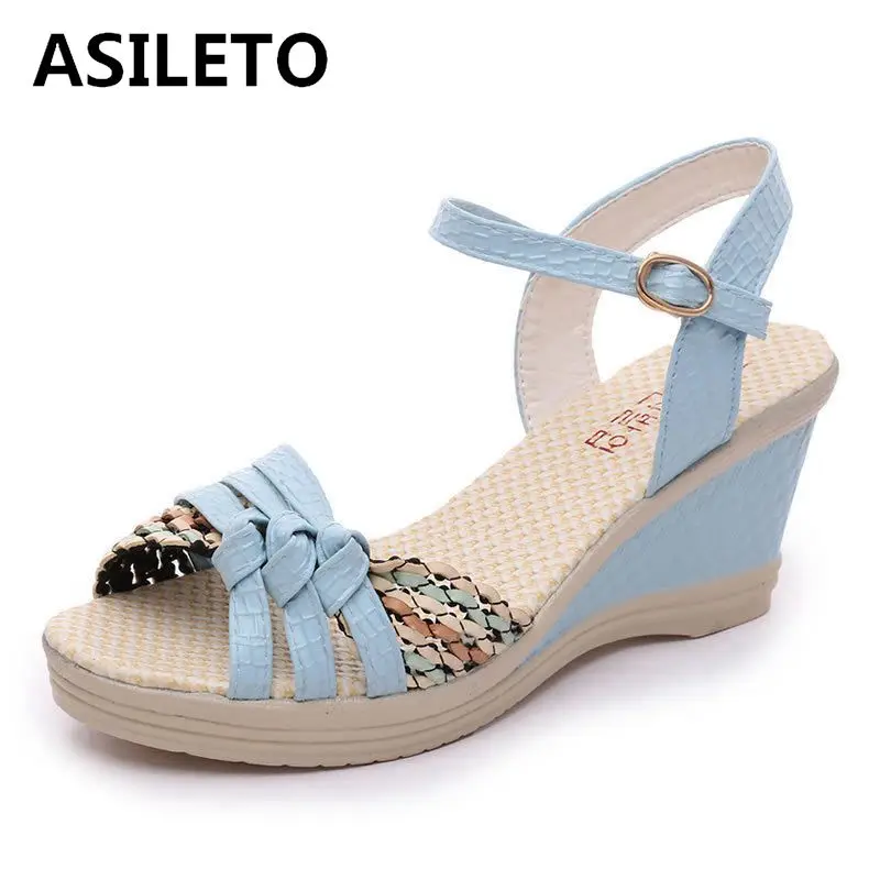 

ASILETO women wedges sandals flat platform buckle strap open toe shoes gladiator flat heels sandalia chaussure footwear S1270
