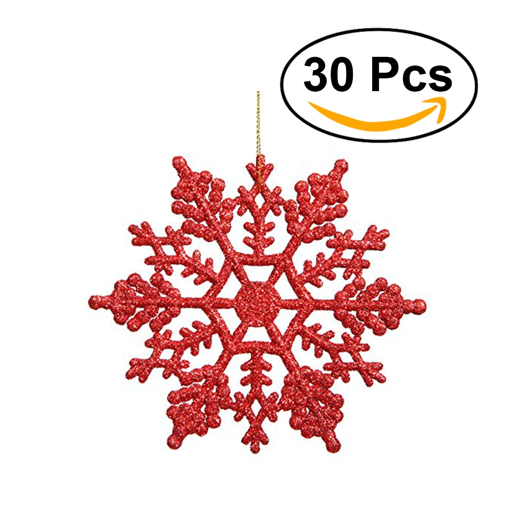 12pcs Plastic Snowflake Decorations 10cm Christmas Tree Snowflakes Pieces for Ornaments (Red) |
