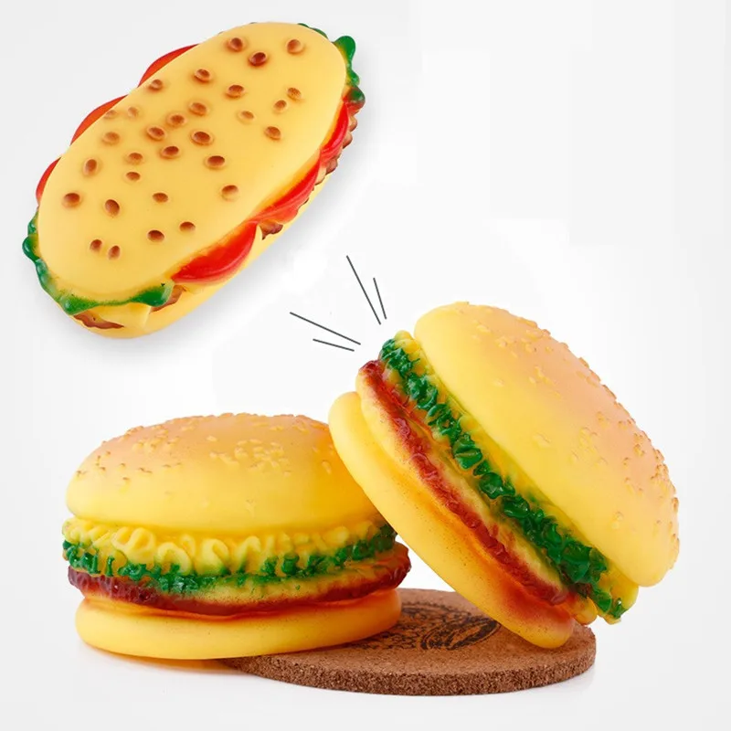 

Pet Dog Toys Funny Hamburger Squeak Dog Toys Silicone Training Toy For Dog Cat Crow Attract Puppies Kittens Supply Free Shipping