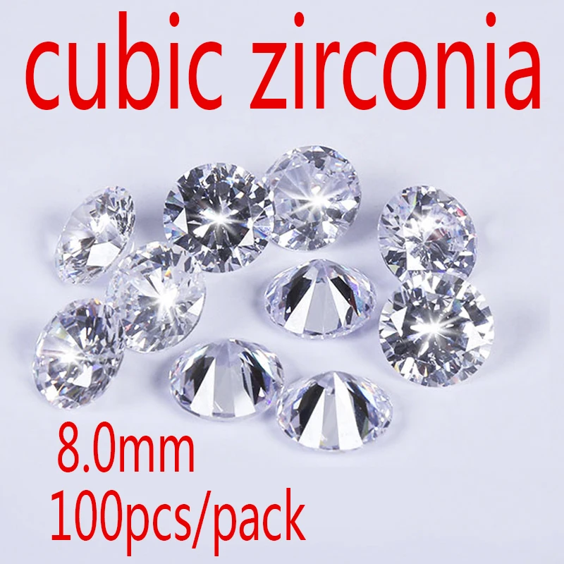 8.0mm White Cubic Zirconia Stone AAA Grade CZ Round Zircon Pedra de