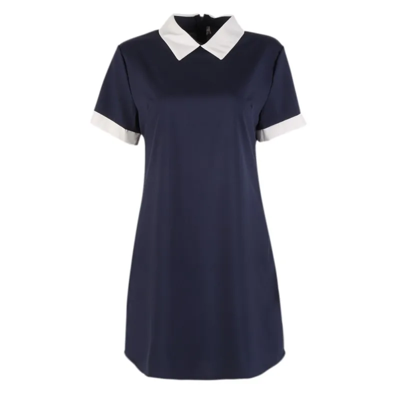 Женское платье, летнее однотонное женское платье с коротким рукавом, милые платья с воротником в стиле Питера Пэна для девочек - Цвет: dark blue