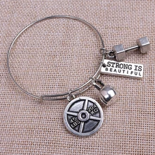 Фитнес гантели штанга чайник колокольчик браслеты с подвесками Тяжелая атлетика тренажерный зал скульптура браслеты «Strong» и браслеты