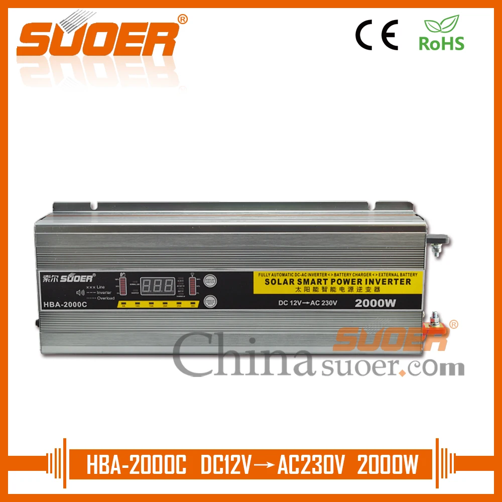 

Suoer Digital Display 12v 220v Power Inverter 2000w inverter with 30A charger(HBA-2000C)