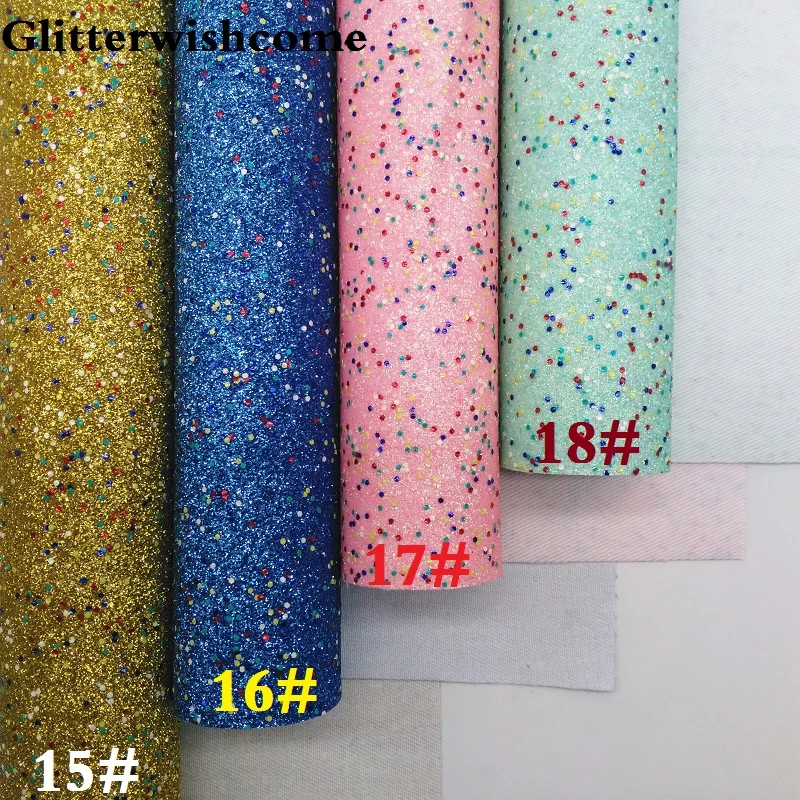 Glitterwishcome 21X29 см A4 размер винил для бантов, плотная блестящая кожа ткань винил для бантов, GM076A подложка имеет клей пятнистый