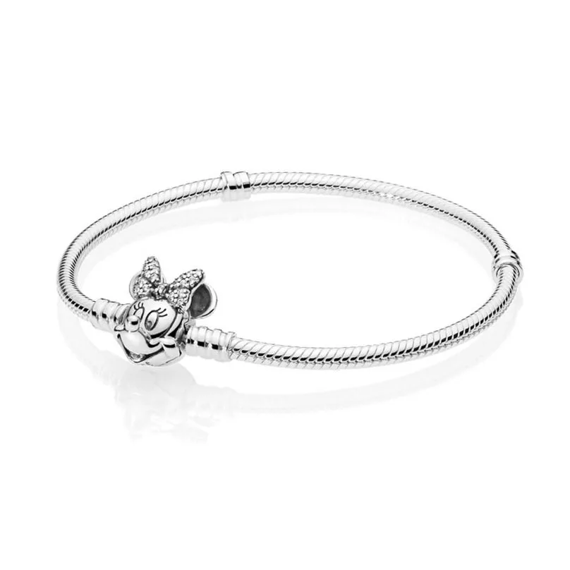 

2019 style Authentic 925 Silver Shimmering Minnie Portrait Moments Bracelet Fit Minnie charm bracelet DIY jewelry snake chain