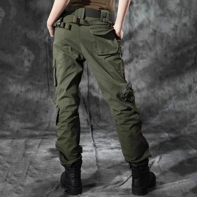 Женские армейские брюки-карго с несколькими карманами в стиле милитари, женские камуфляжные тактические брюки на молнии, армейские зеленые брюки