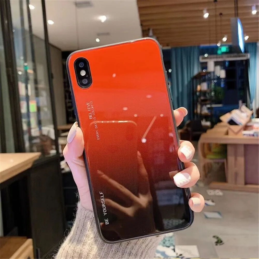 HUANQING Fashion Gradient Glass Tempered Glass Phone Case For iphone XR XS MAX X 8 7 6 6S Plus  Colorful Mobile Phone Cover Luxury Shell12