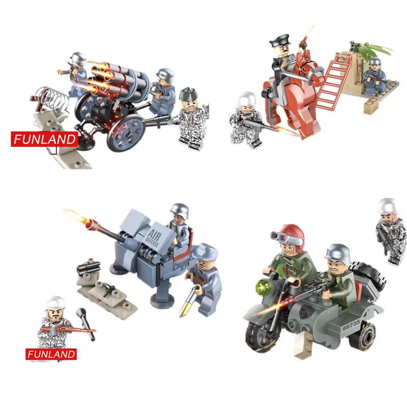 Мировую войну, упакуйте маневрирования raid армейские силы minifigs блок ww2 военные brickmania фигурки лошадь артиллерия в байкерском стиле кирпичные игрушки