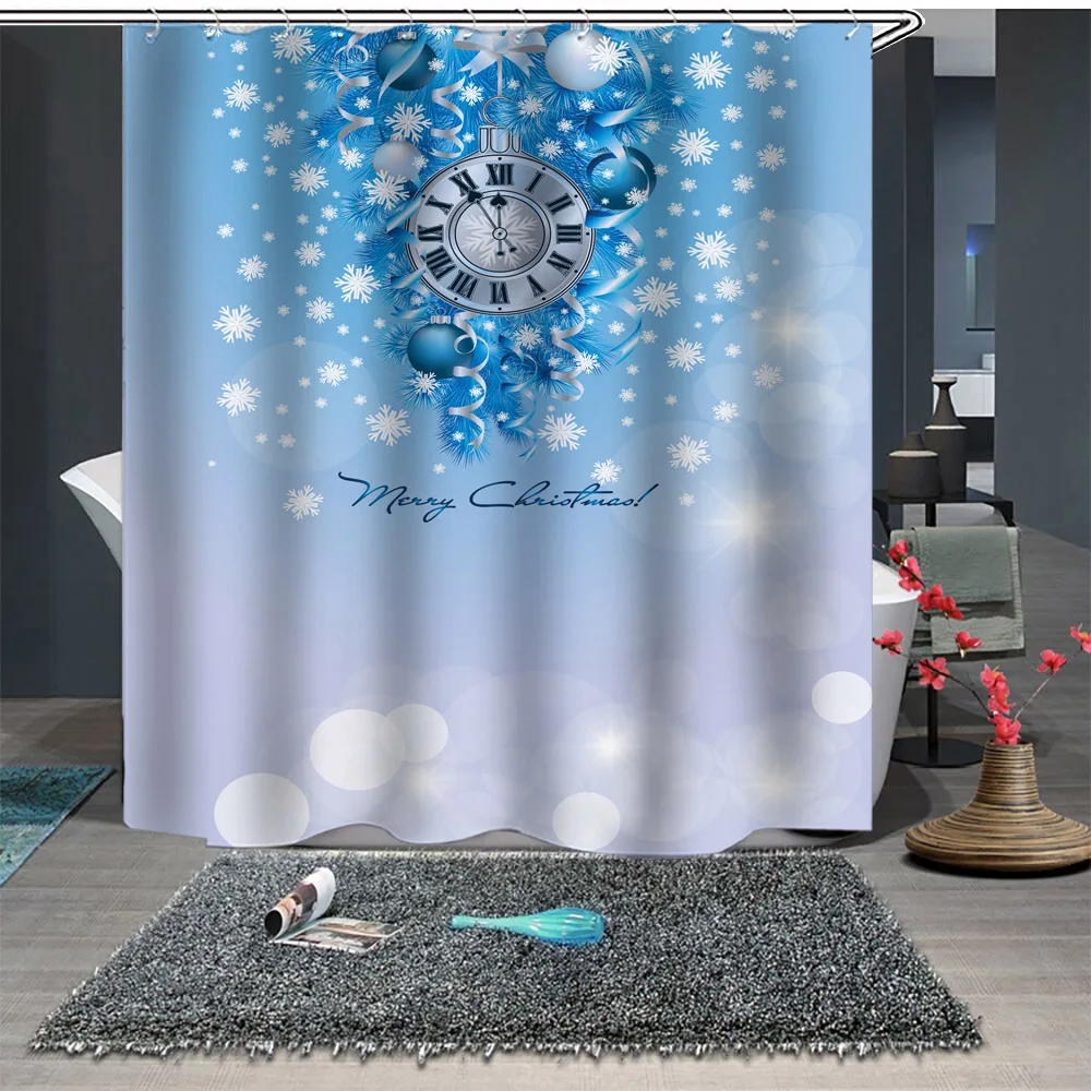 New Merry Christmas Decor for Home Santa Claus Shower Curtain Sleepy Snowman Pattern Waterproof Bathroom Shower Bath Curtain