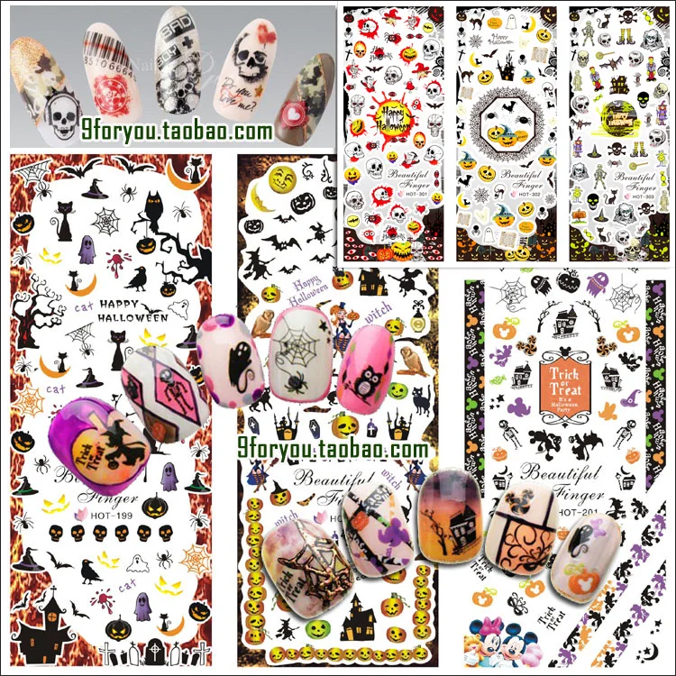 

New 6 Sheets Nail Art Tips Halloween Water Transfer Decal Stickers All Hallow's Day Decoration Ghost Bat Skull Witch Death