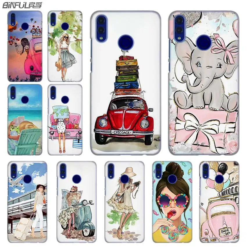 

Fashion luxury Phone cose cover for Huawei Honor 10i 8 8X 9X 10 Lite 4C 5X 6 6X 6C 7a 20 Pro 7X Pink Travel Girl
