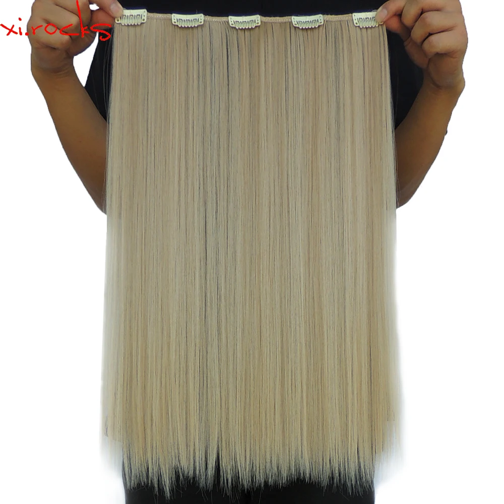 

5 Piece/Lot Xi.rocks Synthetic Clip in Hair Extensions 50cm Straight Hairpiece 5 Hair Clips One Piece 50g gamboge Color 25