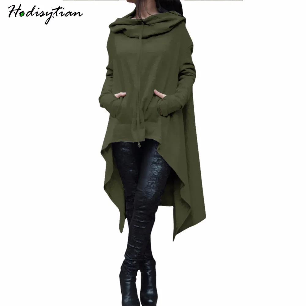 

Hodisytian Women Hooded Hoodie Sweatshirts Pullovers Coat Irregular Casual Outerwear Long Sleeve Tunic Solid Feminina Plus Size
