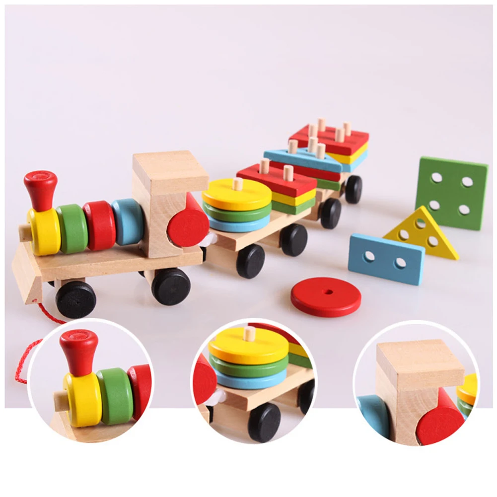 Toddler Baby Wooden Stacking Train Block Toy Fun Vehicle Block Board