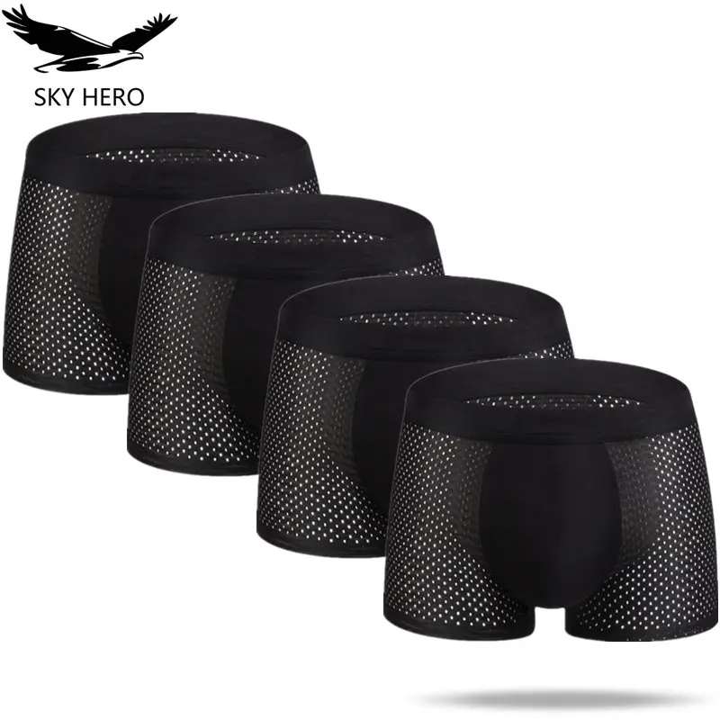 4 Sztuk partia Mans Majtki M skie Bokserki Bielizna M ska Mesh Elastan 