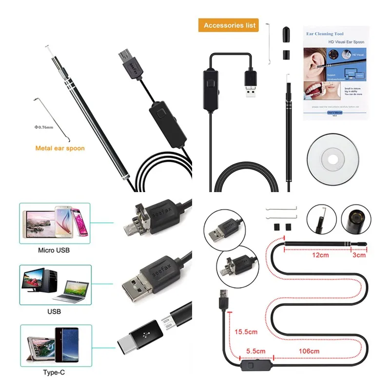 1 шт. Ear Otoscope мегапикселя Scope Инспекционная камера 3 в USB цифровой эндоскоп ушной