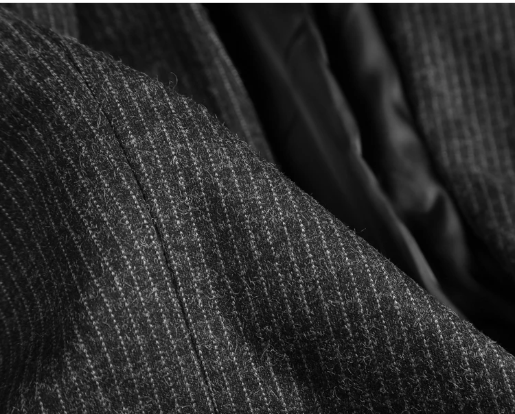 Autumn Winter New Woolen Slim Casual Men Black Striped Suit Business Gentleman British Style Brand Suit for Men Wedding Blazer