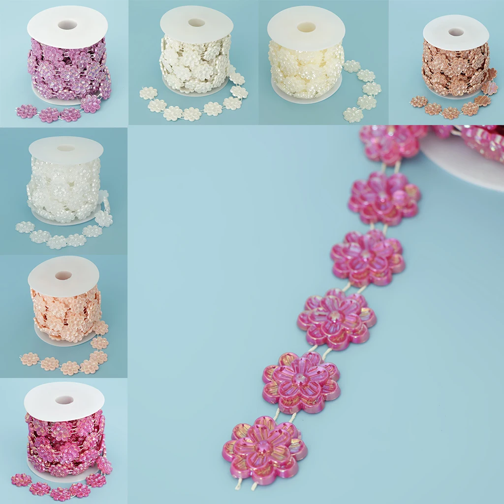 5 yards 25mm Flower Pearl Rhinestone Chain Sew On Trims Wedding Dress Decor