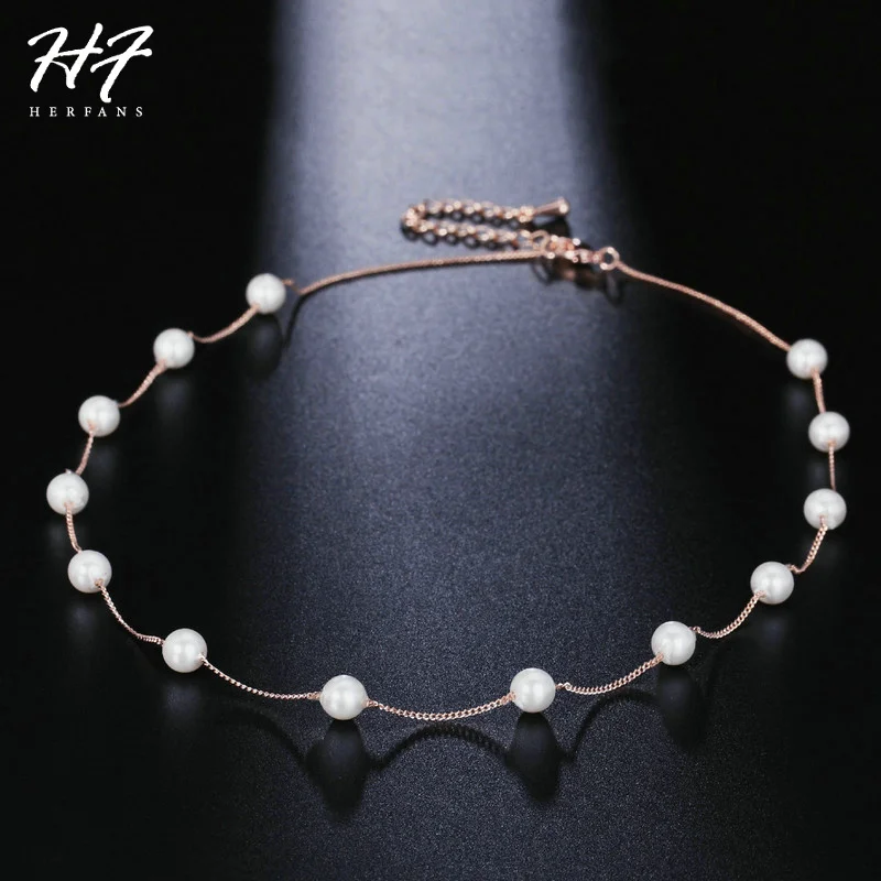 

Top Quality White Imitation Pearl Rose Gold Color Chain Wedding Necklace Elegant Jewelry for Women HotSale N251