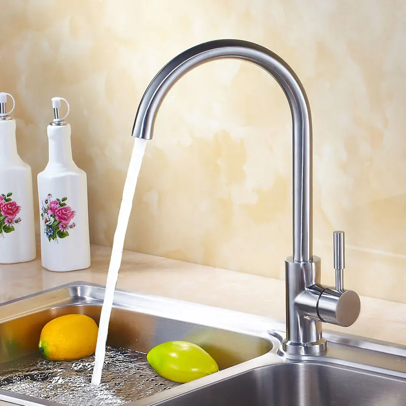 Stainless Steel Kitchen Faucet Single Handle Single Hole Mixer