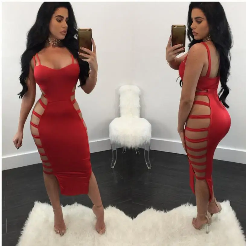 Повязки Vogue женское платье многоразовая одежда Высокая улица Bodycon Strappy без рукавов выдалбливают Платья вечерние для ночного клуба Femme Vestidos