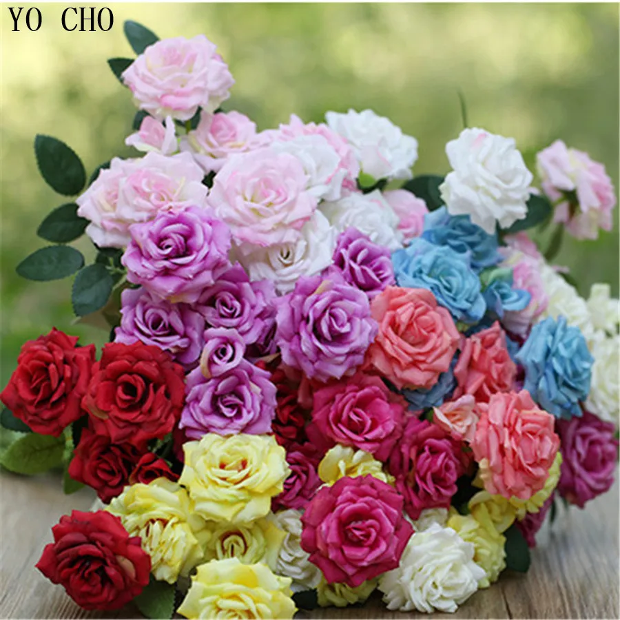 YO CHO Roses artificial flowers for wedding decorative peony silk bridal bouquet wedding arch fake flower fake roses Home Decor YO CHO Roses artificial flowers for wedding decorative peony silk bridal bouquet wedding arch fake flower fake roses Home Decor