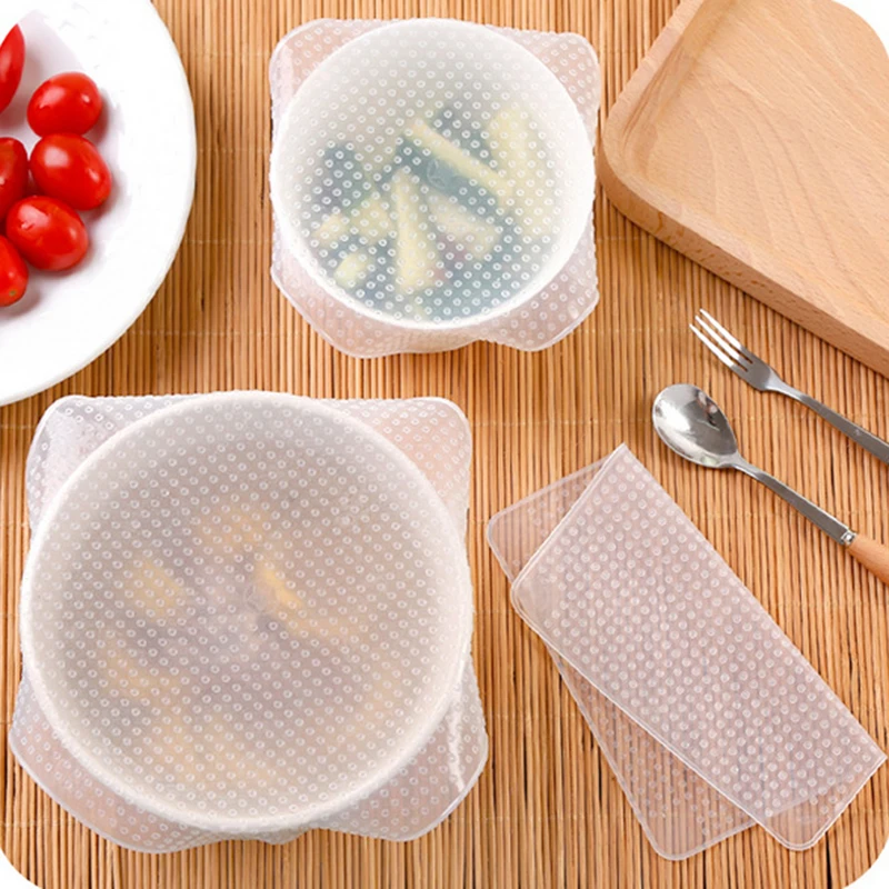 

4Pcs/lot Silicone Food Wrap Seal Cover Stretch Cling Film Fresh Food Saver Kitchen Helpers Silicone Food Stretch Cover Placemat