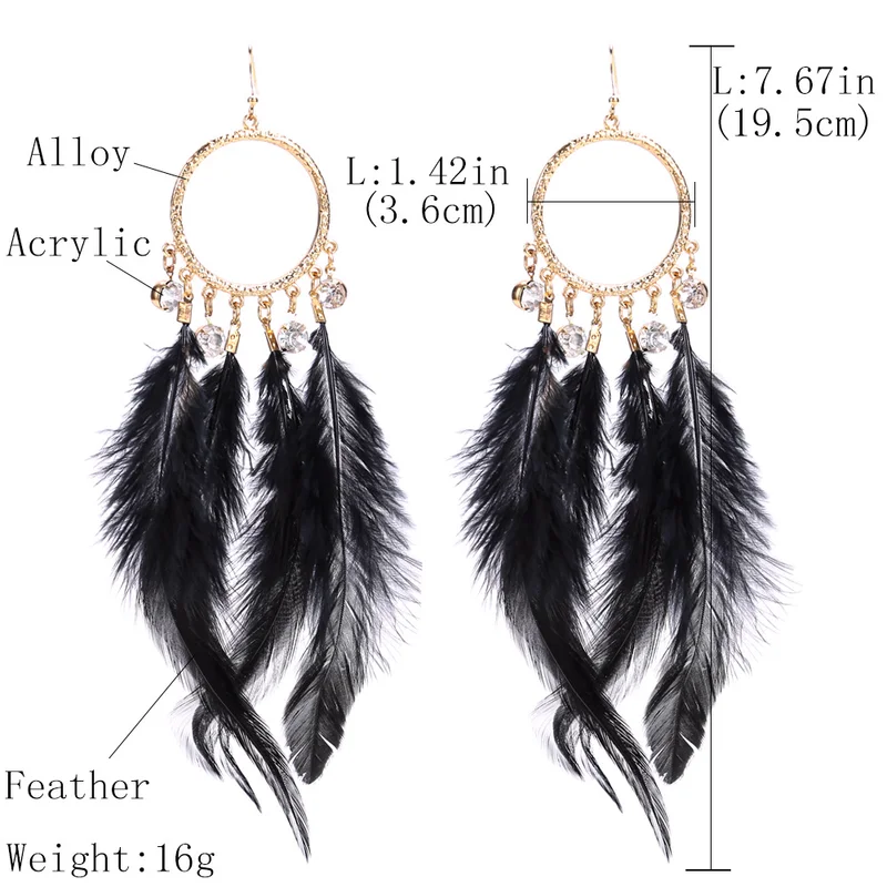 2018 Длинные перо падение серьги Винтаж для Для женщин аксессуары Boucles D'oreilles Pour Les