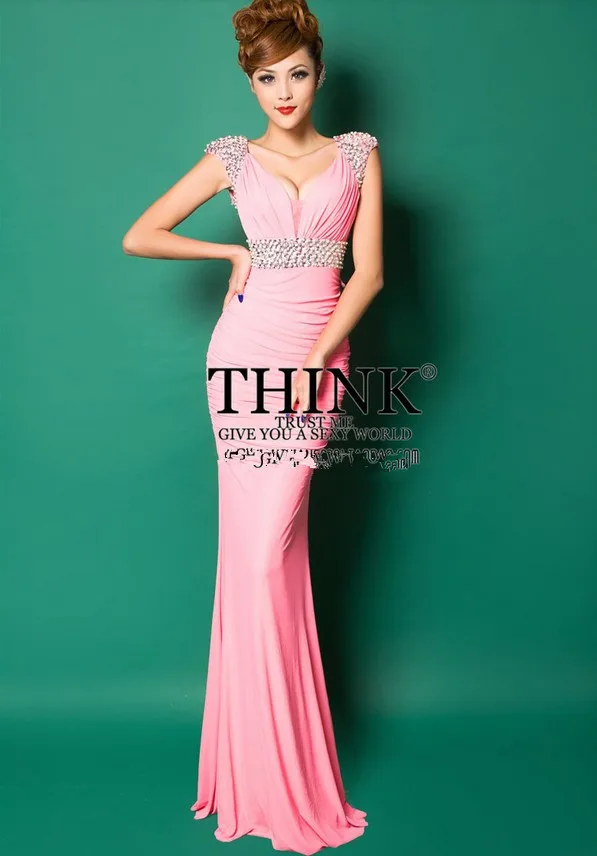 Красные/розовые/синие эластичные вечерние платья с бисером для выпускного вечера вечерние Платья vestidos de fiesta Abendkleider H0608 - Цвет: pink