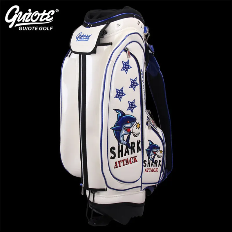 Акула атака сумка для гольфа с подставкой ПУ кожа сумка для гольфа с капюшоном Вышивка дизайн 8-way " размер для мужчин и женщин