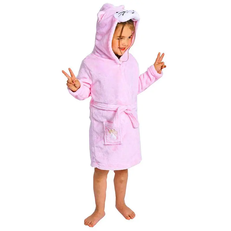 

Little Girl's Flannel Bathrobe ,Pink Cat,100: 3T