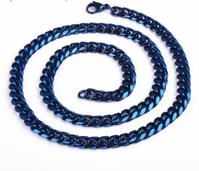 66g Blue Tone Stainless Steel Fashion men's Curb Chain Necklace Nice